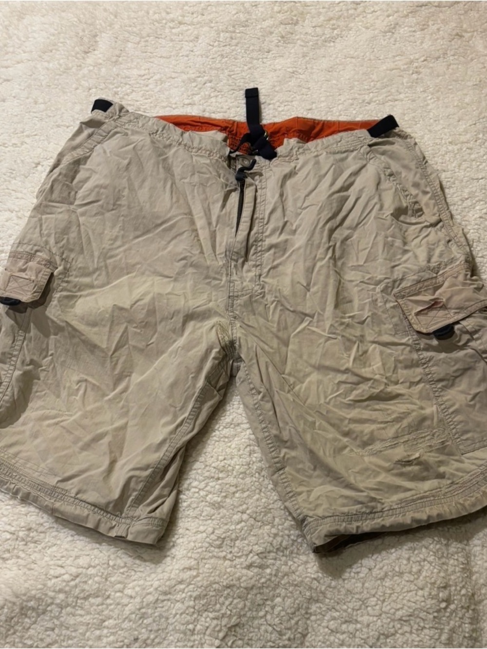 Vintage Abercrombie & Fitch Beige Cargo Shorts with Orange Waistband Accent2226